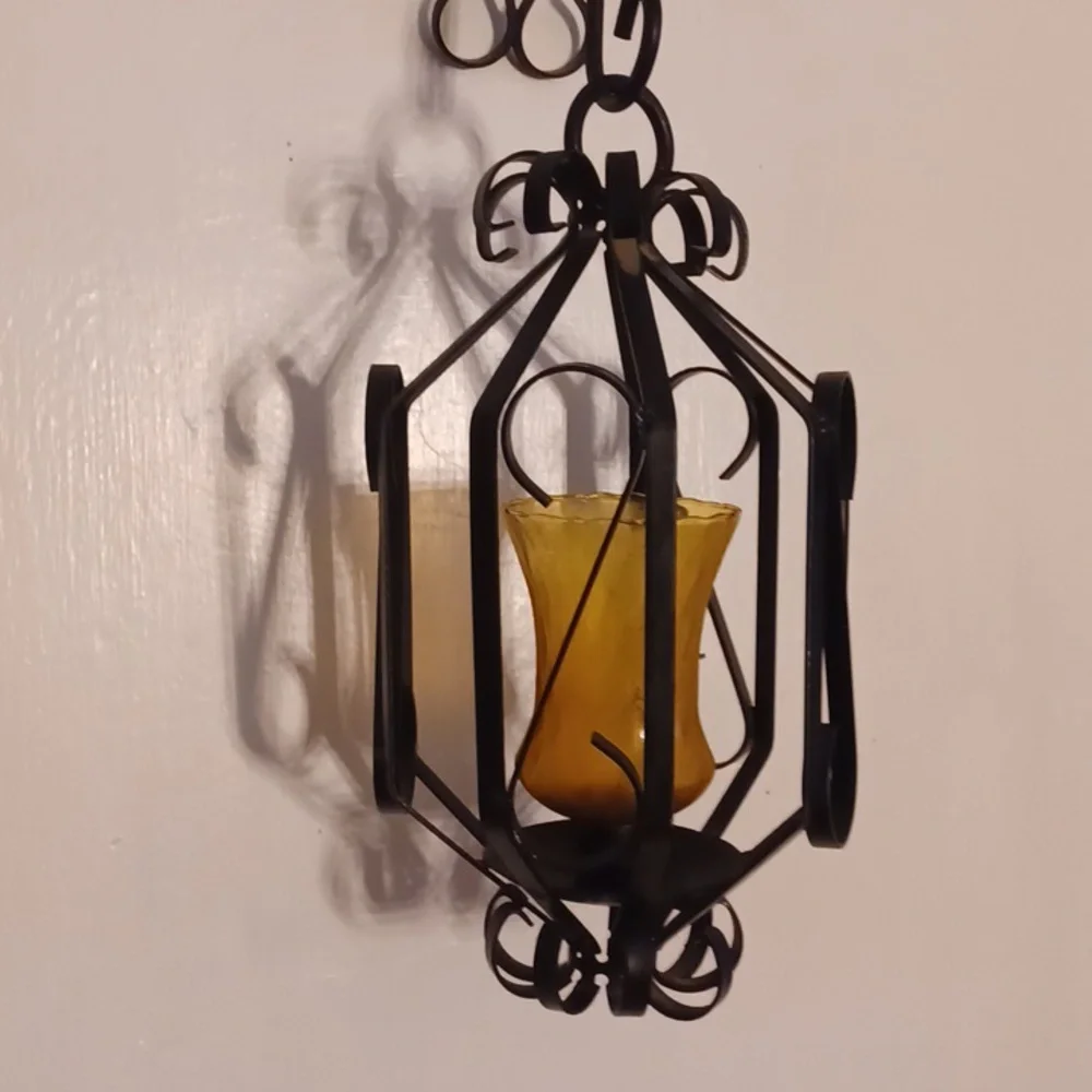 Home Interiors Black Metal Lantern Amber Globe